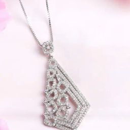 Zavya 925 Silver Abstract Brilliance Elegance Rhodium-Plated Pendant with Chain for Women-image-17