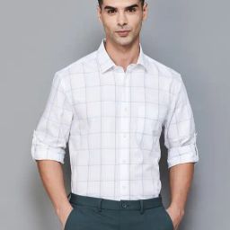 Code by Lifestyle White Cotton Slim Fit Checks Shirt-picture-5