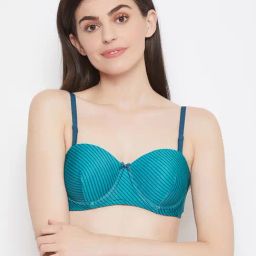 Clovia Blue Under Wired Padded Balconette Bra-image-37