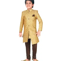 Ahhaaaa Kids Gold & Brown Embroidered Kurta with Pajamas-picture-17