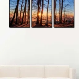 999store Brown & Blue Printed Sun Set Forest Paintings - Set of 3-35