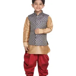 VASTRAMAY Kids Rose Gold & Navy Self Pattern Kurta Set-image-70