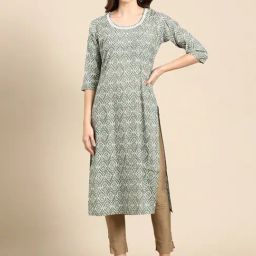 SHOWOFF Green Printed Kurta-picture-29