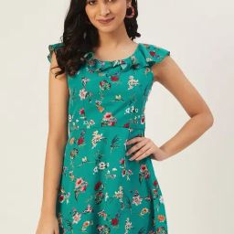 DODO & MOA Green Printed A-Line Dress-picture-30