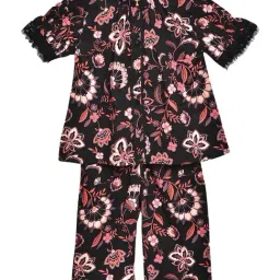 Cherry Crumble By Nitt Hyman Kids Black Printed Top with Pyjamas-image-71