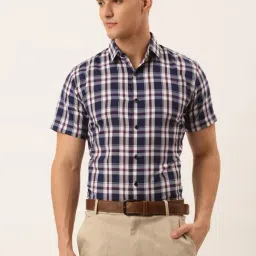 Jainish Navy Cotton Regular Fit Checks Shirt-picture-20