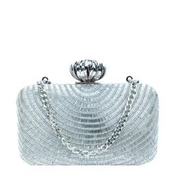 NR by Nidhi Rathi Silver Fabric Minaudiere Clutch-image-27