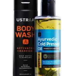 Ustraa Ayurvedic Cold Pressed Oil - 200 ml & Body Wash Activated Charcoal - 250 ml-1