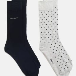 GANT Grey Calf Length Dot And Solid Socks (Pack of 2)-image-17