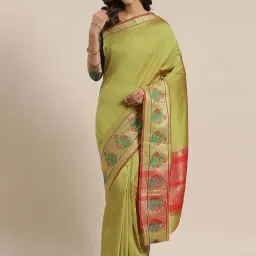 Blissta Green Woven Saree With Unstitched Blouse-image-11