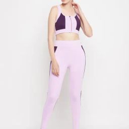 Clovia Purple Sports Bra & Tights Set-image-19