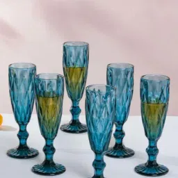 Nestasia high quality Crystal Textured blue Champagne Glassware set with Stem(Set Of 6, each 150 ml)-25