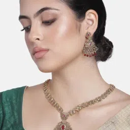 Estele Gold-Plated Necklace & Earring Set with Austrian Crystals for Women-image-47