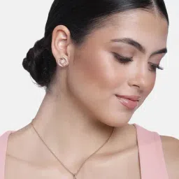 Estele Rose Gold-Plated Pearl White & CZ Pendant Set for Women-30