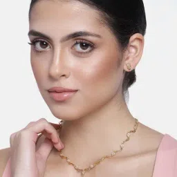 Estele Gold-Plated White CZ & Pearl Star Wave Necklace Set for Women-7