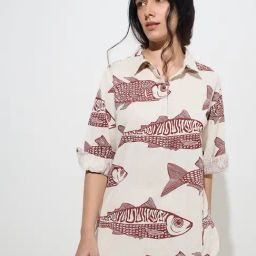 Utsa by Westside Red Marine-Inspired Cotton-Blend Tunic-image-17