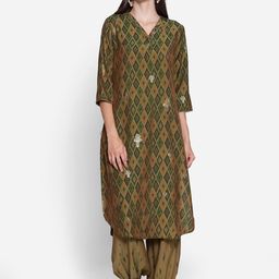 Shree Geometric Printed Sequined V-Neck Liva Straight Kurta With Salwar-17