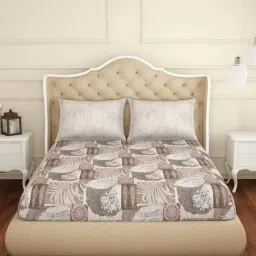 Spaces ATRIUM ECOM Brown & Grey Cotton 144 TC King Fitted Bedsheet with 2 Pillow Covers image 2