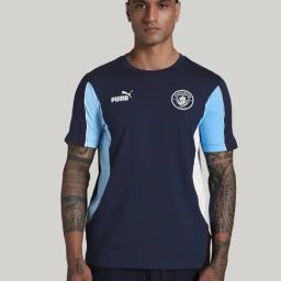 Puma Blue Cotton Regular Fit Colour Block Sports T-Shirt-picture-14
