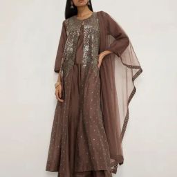 Vark by Westside Brown Cotton-Blend Kurta, Inner, Palazzos and Dupatta-image-19