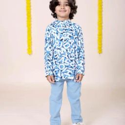 Kiddopanti Boys Blue & Light Blue Printed Regular Fit Kurta Set-image-26
