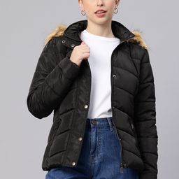 London Rag Hooded Puffer Jacket With Faux Fur Trim-image-55