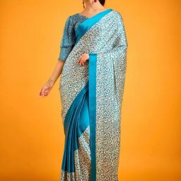 Saree Mall Blue Printed Sarees With Unstitched Blouse-image-59