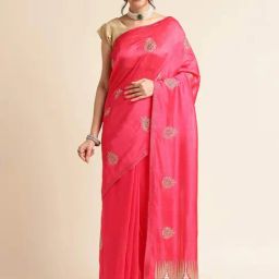 FABMORA Pink Embellished Saree With Unstitched Blouse-picture-42
