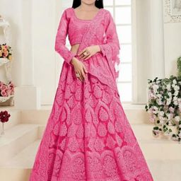 F Plus Fashion Girls Embellished Pink Semi-Stitched Lehenga Blouse With Dupatta-image-26