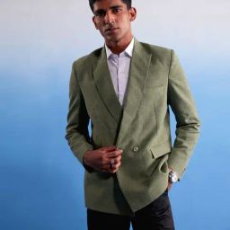 Vastramay Green Cotton Regular Fit Blazer-image-88