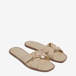 LUNA BLU by Westside Beige Criss-Cross Strap Slides-3