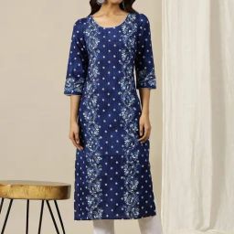 Aurelia Blue Printed Straight Kurta-picture-30