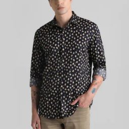 Jack & Jones Warm Black Cotton Slim Fit Printed Shirt-image-58