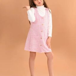 LilPicks Kids Pink & White Printed Full Sleeves Dungaree Dress with Top-image-21