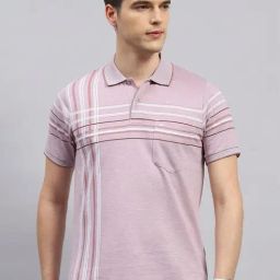 Monte Carlo Peach Regular Fit Striped Polo T-Shirt-image-50