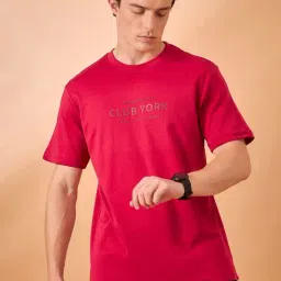 Club York Red Cotton Blend Regular Fit Print T-Shirt-image-73