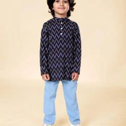 Kiddopanti Boys Navy Blue & Light Blue Printed Regular Fit Kurta Set-image-78