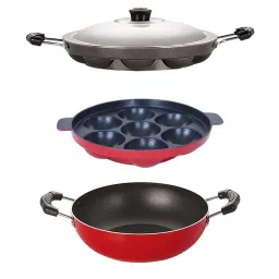 Nirlon Red Aluminium Non-Stick Scratch Resistance Pot and Pan Combo Set of 3 image 1