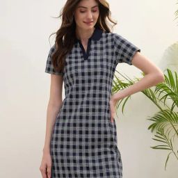 Iconic Blue Checks Straight Fit Dress-image-29