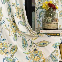 Urban Space White & Yellow Cotton Floral Printed Long Door Curtain - Set of 2-21