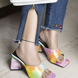 Shoetopia Multi Printed Block Sandals-16