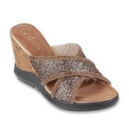Catwalk Women's Golden Cross Strap Wedges-image-4