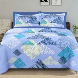 Ariana Sorrento Geometric Blue 144 TC Cotton Super king Bedsheet with 2 Pillow Covers-image-14