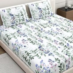 Home Ecstasy Azure Blue Cotton Floral 140 TC King Bedsheet with 2 Pillow Covers-picture-21