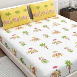 Home Ecstasy Deffodil Cotton Ethnic 140 TC Double Bedsheet with 2 Pillow Covers-picture-44