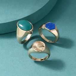 ToniQ Gold-Plated Multi Feel Good Signet Rings for Women - Set of 3-65