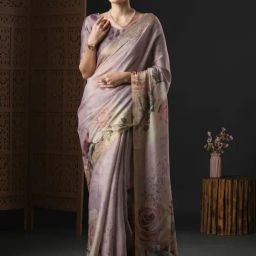 Saree Mall Purple Silk Floral Print Saree With Unstitched Blouse-image-39