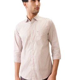Park Avenue Brown Cotton Slim Fit Chequered Casual Shirt-picture-6