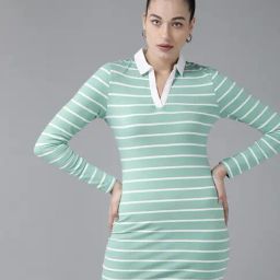 KASSUALLY Sea Green & White Cotton Striped Bodycon Dress-picture-29