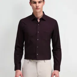 Arrow Maroon Cotton Slim Fit Texture Shirt-image-80